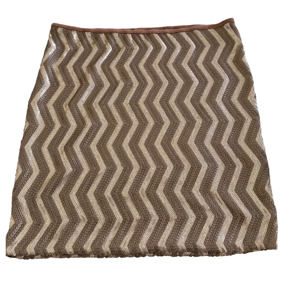 Free People Size S Sequin Chevron Mini Skirt Brown Gold Metallic Party Y2K